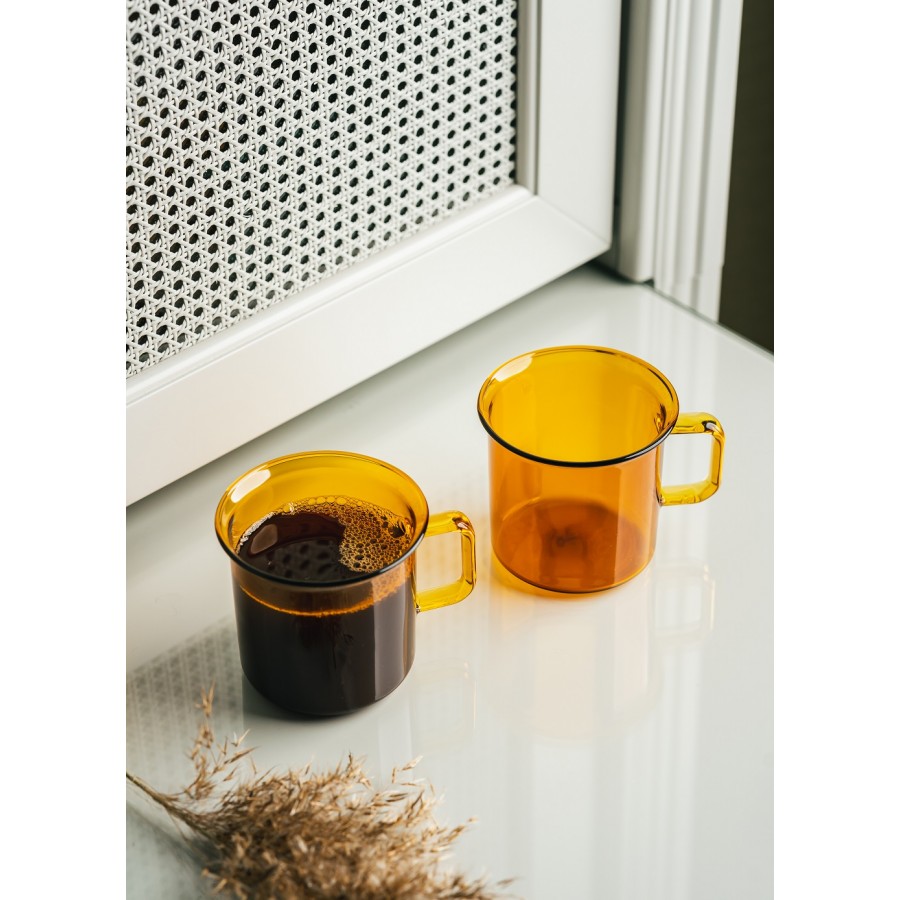 Кружка стеклянная 350 мл, янтарная (ТОВАР ИЗ АУТЛЕТА)